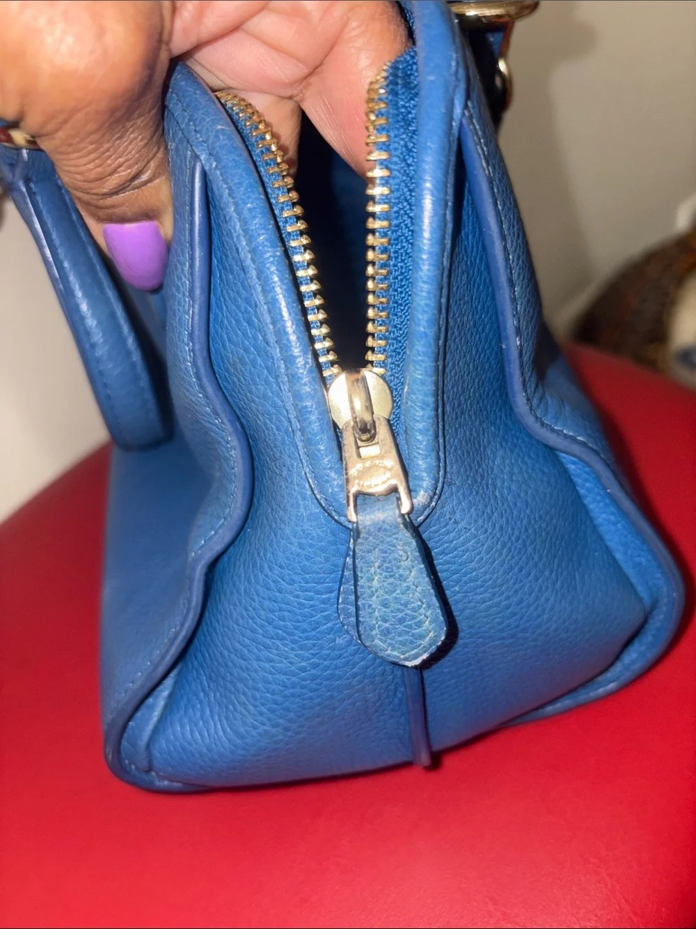 Coach Blue Leather Satchel w/Gold Hardware size of speedy 25 w/ crossbody strap - Picture 9 of 15